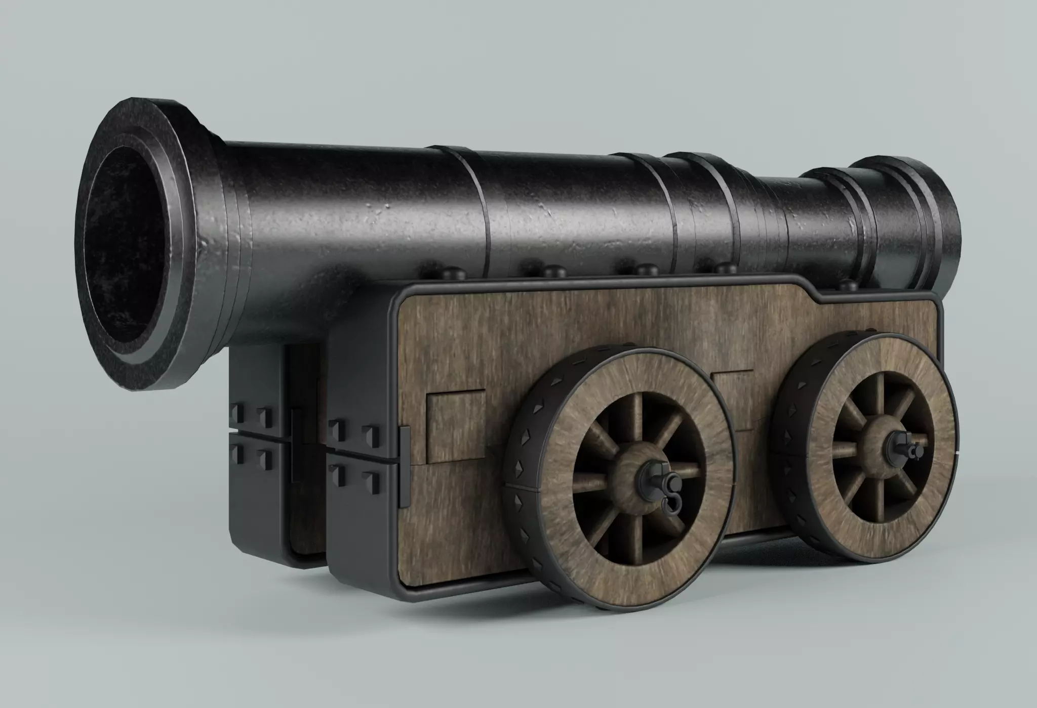 Cannon on wheels 3D model_0