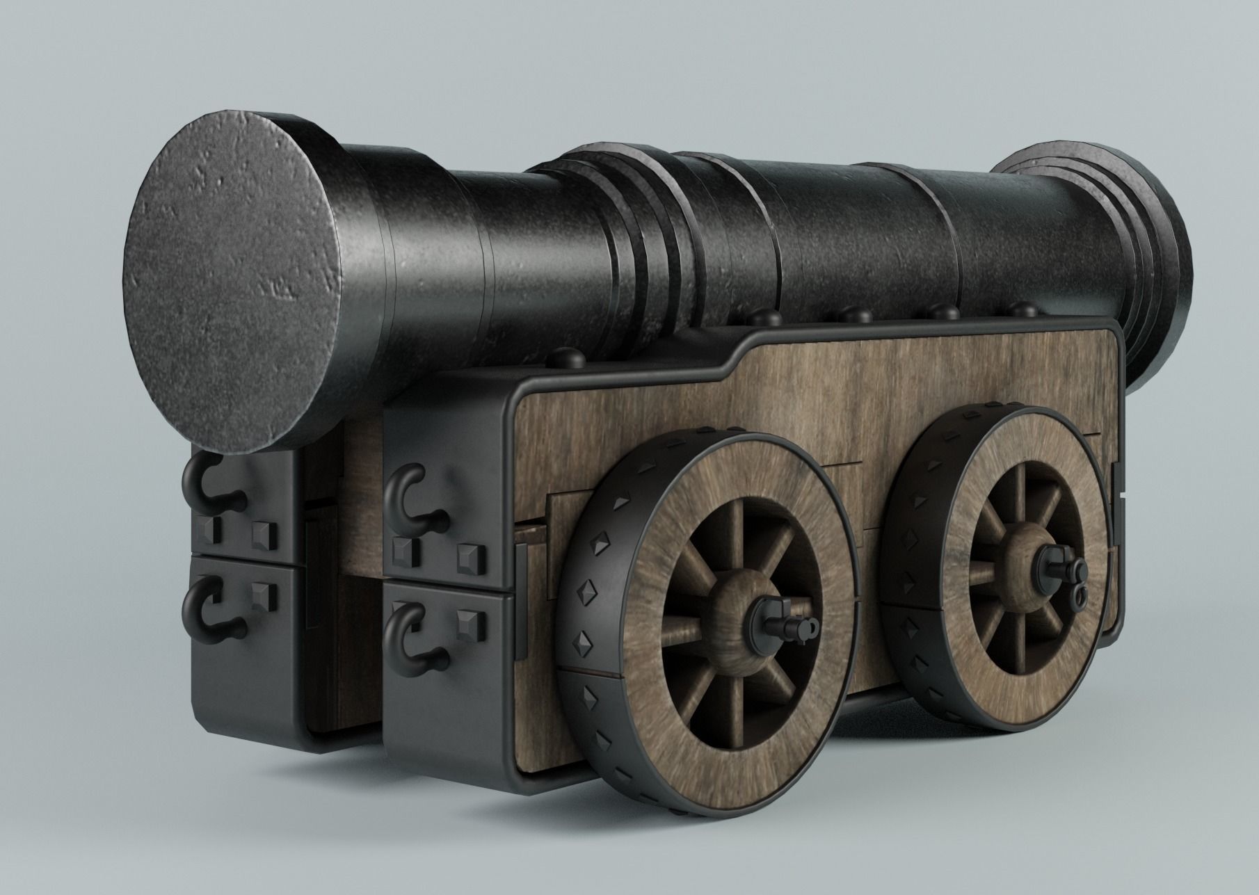 Cannon on wheels 3D model_1