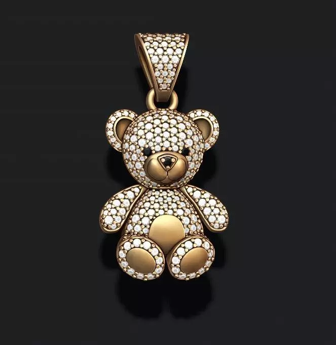 Bear pendant with gems 3D print model_0