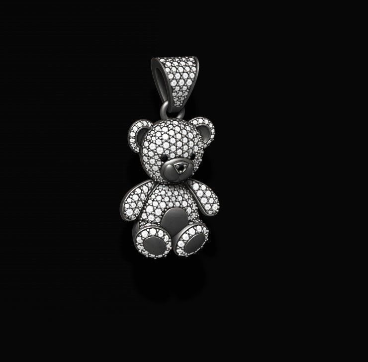 Bear pendant with gems 3D print model_3