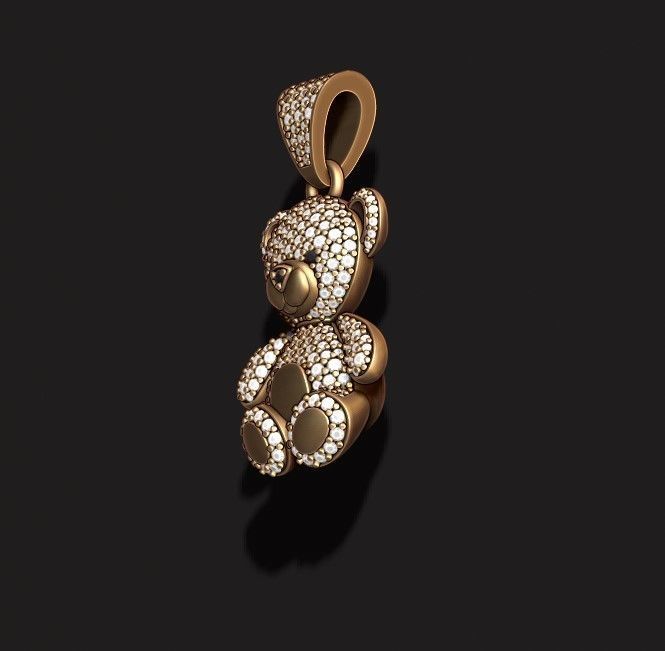 Bear pendant with gems 3D print model_1