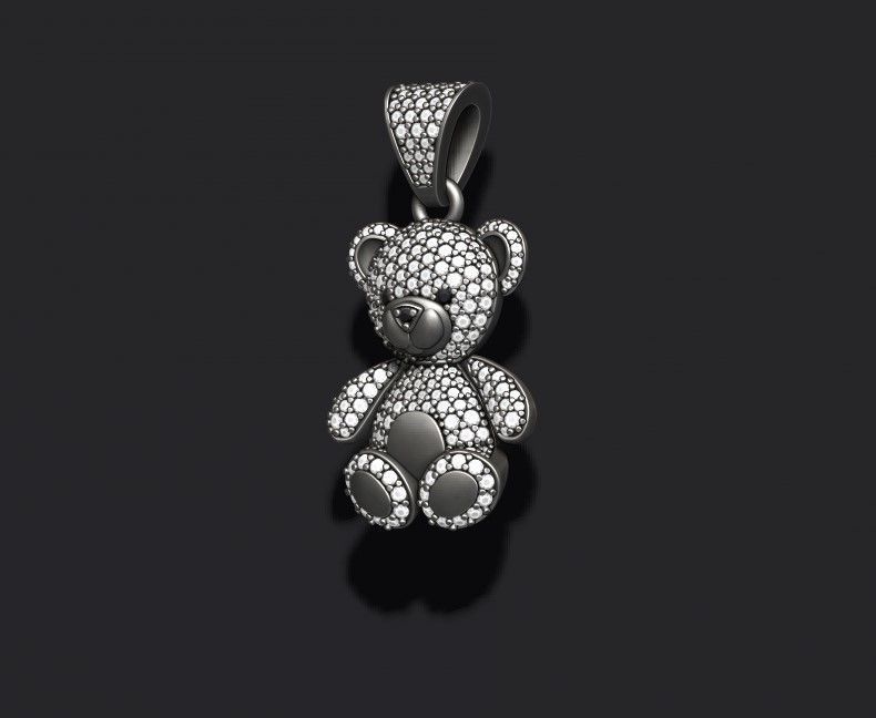 Bear pendant with gems 3D print model_2