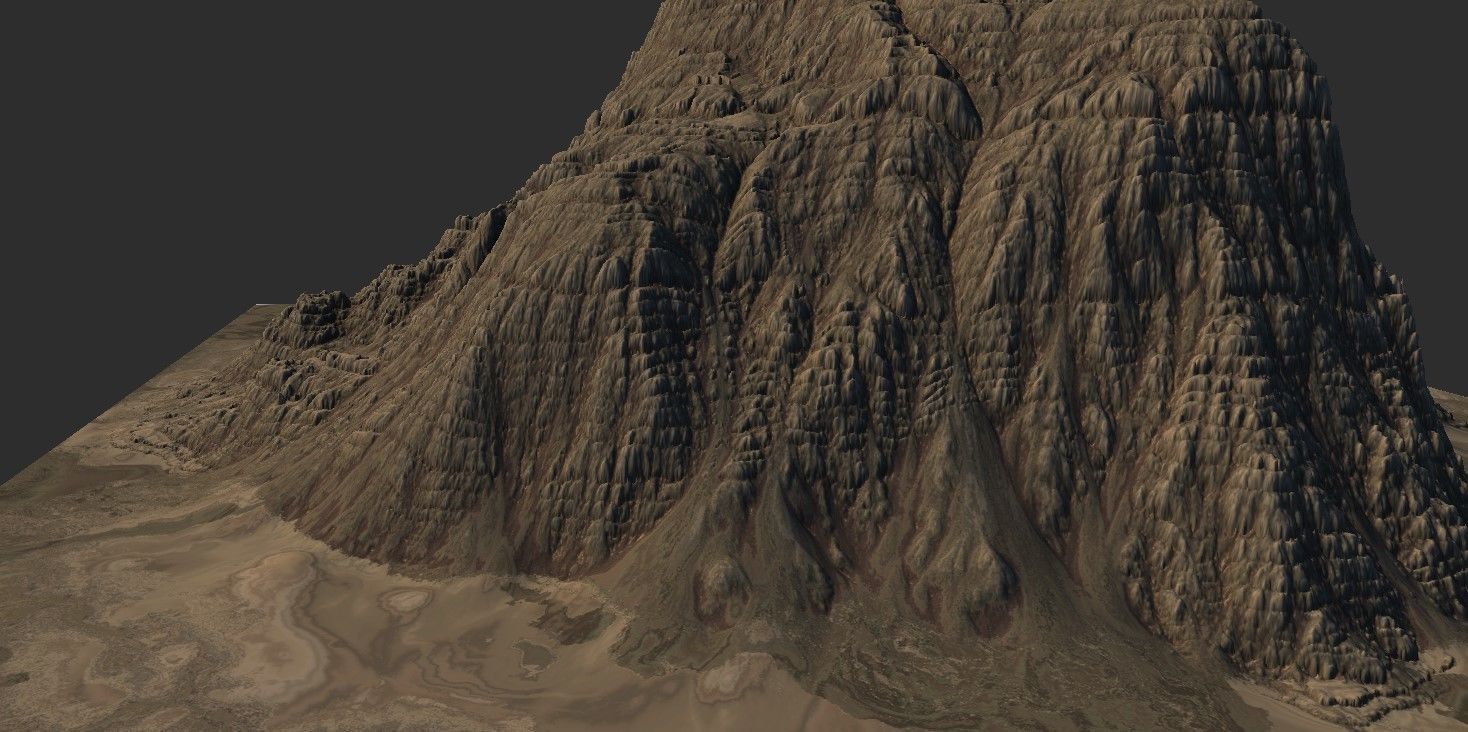 Sand Terrain - 4 OBJ High Poly to Low Poly - Tall Mountain 3D model_1
