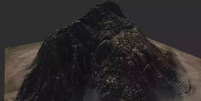 Sand Terrain - 4 OBJ High Poly to Low Poly - Tall Mountain