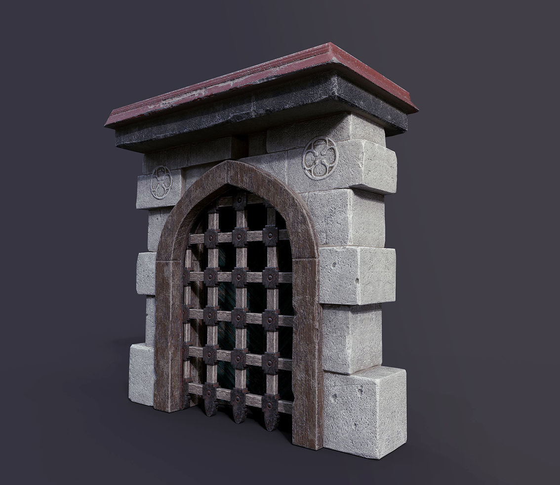 Castle gate Low-poly 3D model_1