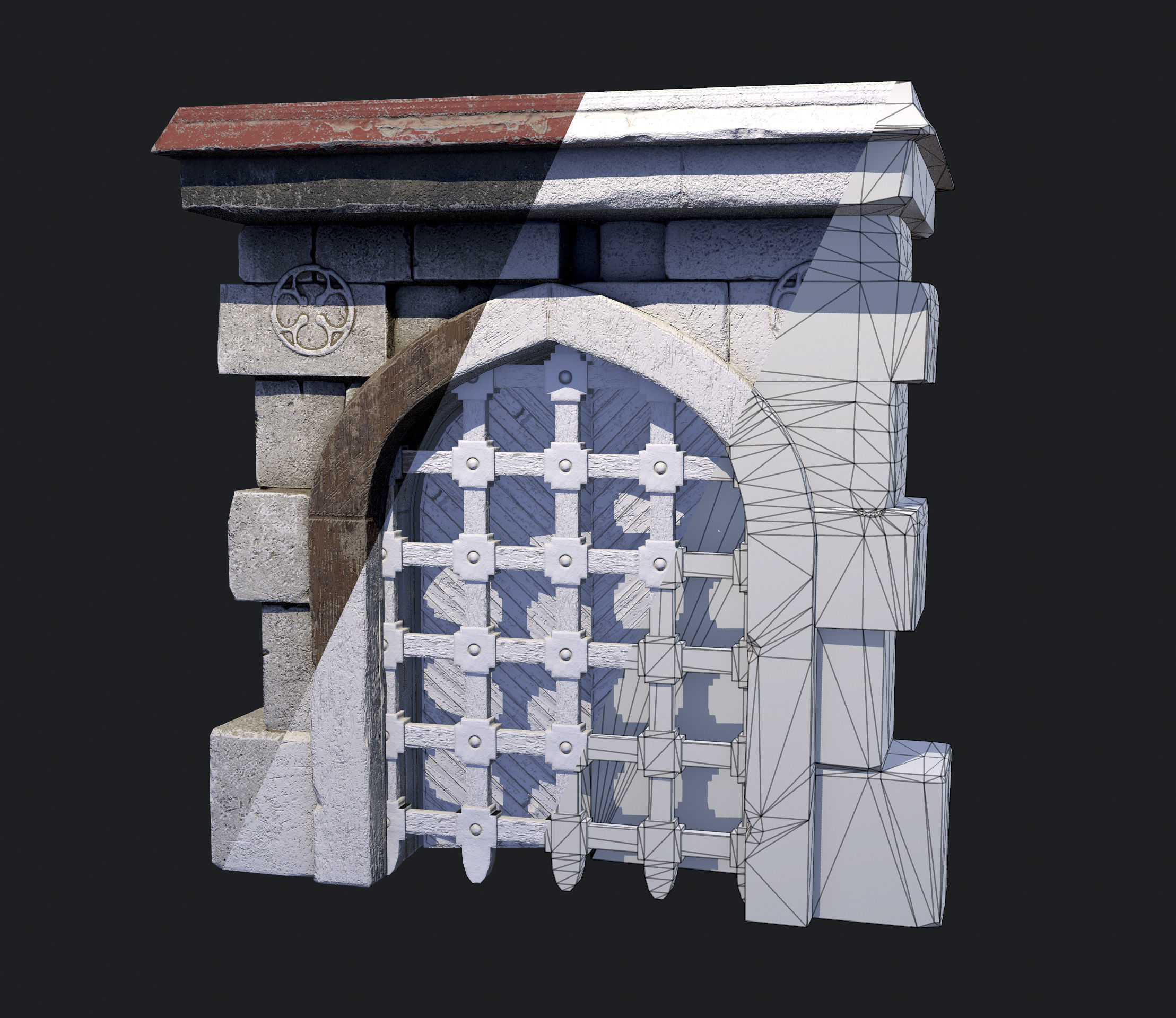 Castle gate Low-poly 3D model_4