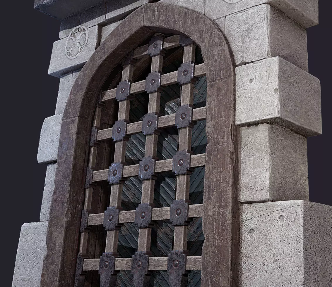 Castle gate Low-poly 3D model_0
