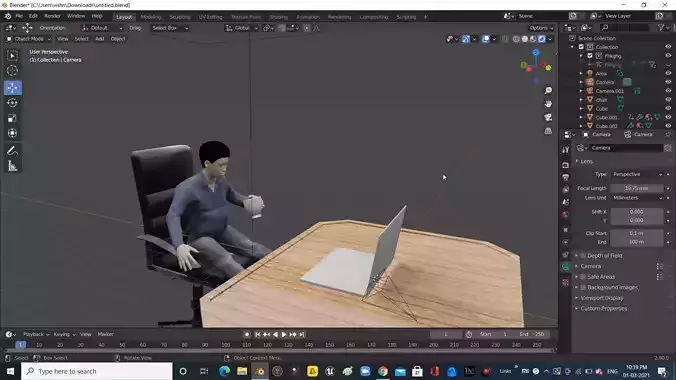 A man working on a laptop with rigging 3d model