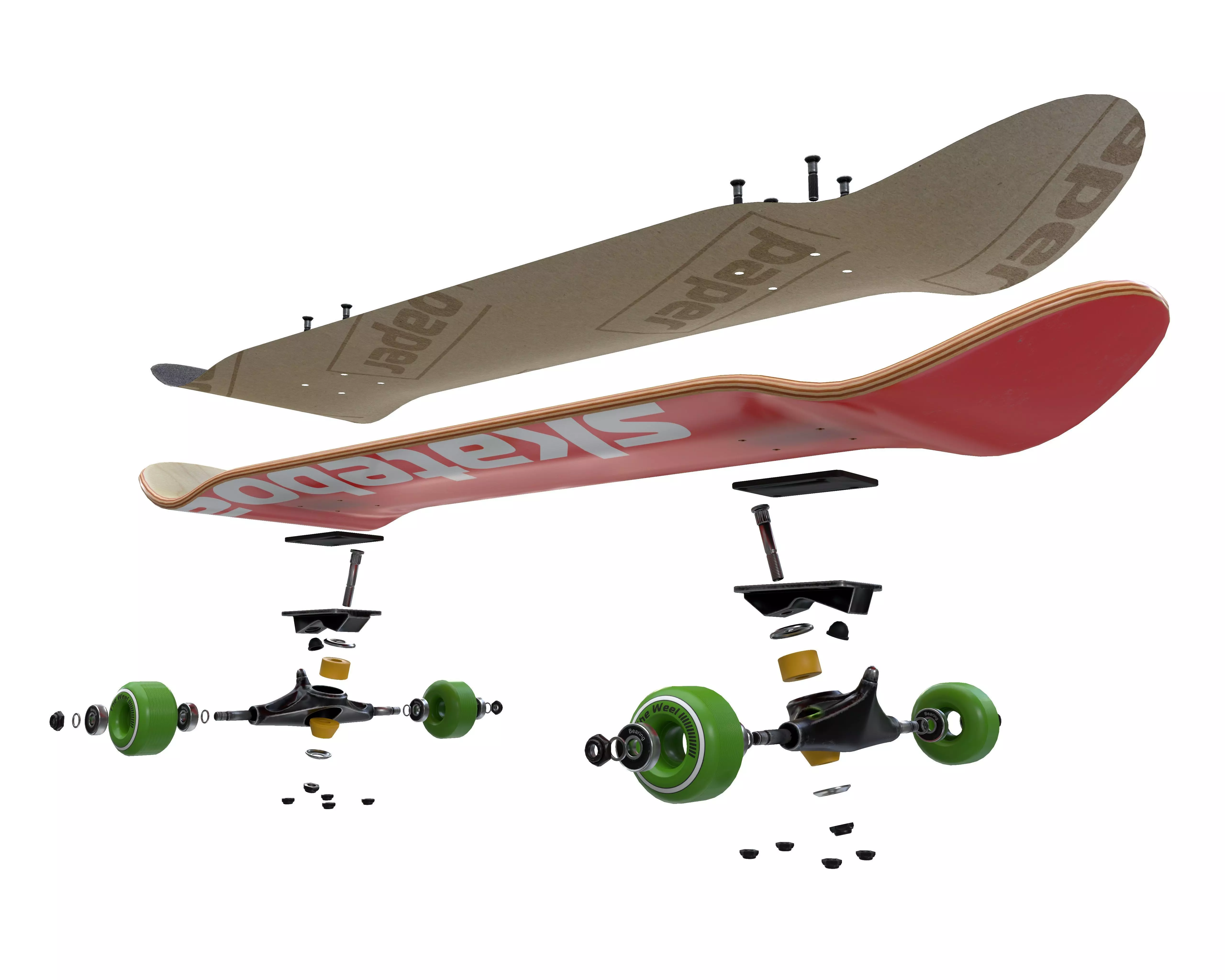 Skateboard Disassemble Low-poly 3D model