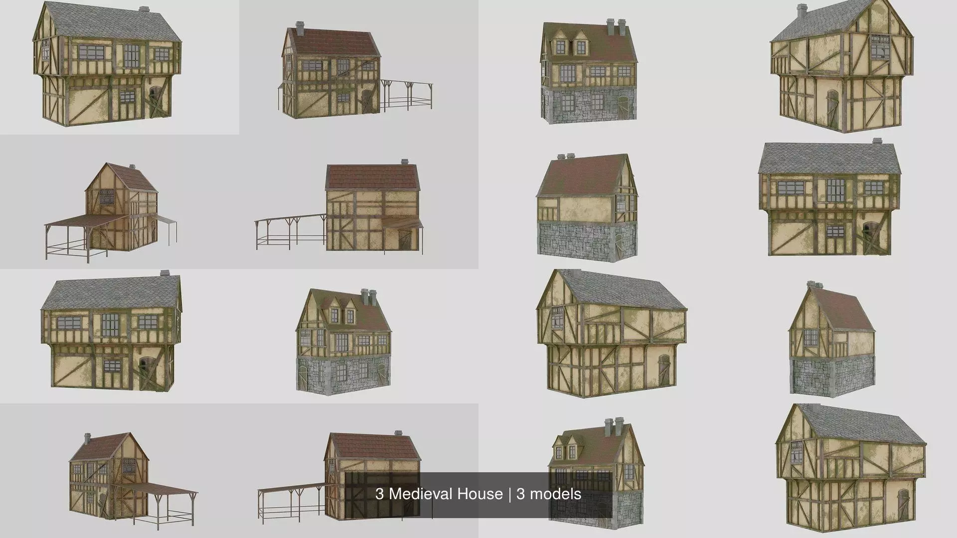 3 Medieval House 3D Model Collection_0