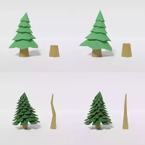 Low-Polygon Tree and Plant 3D model 8 Trees 7 plants 2 stones 3D model