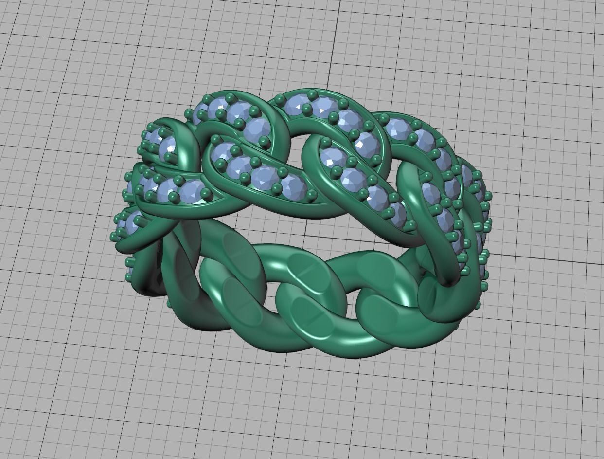 DIAMOND Cuban Link Heavy Chain Ring 9mm Wide 10US Size 3dmodel 3D print model_13