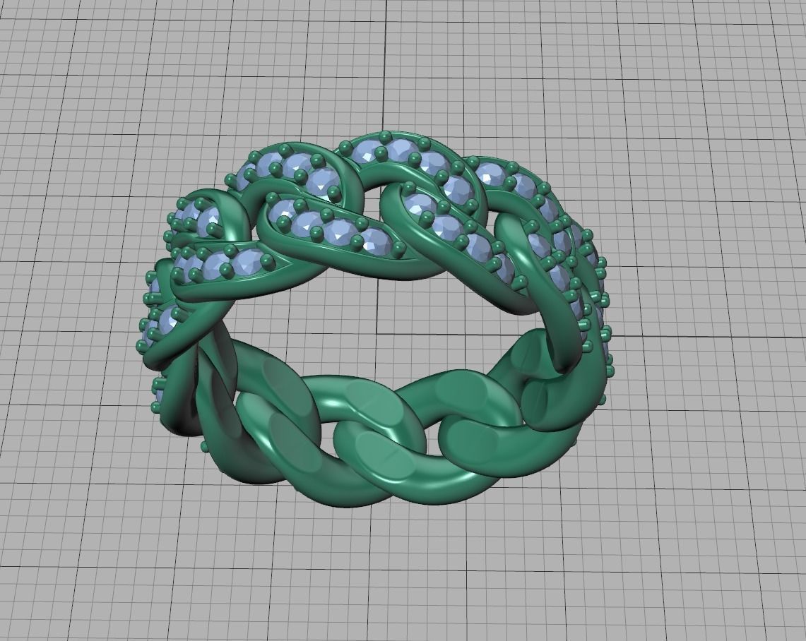 DIAMOND Cuban Link Heavy Chain Ring 9mm Wide 10US Size 3dmodel 3D print model_11