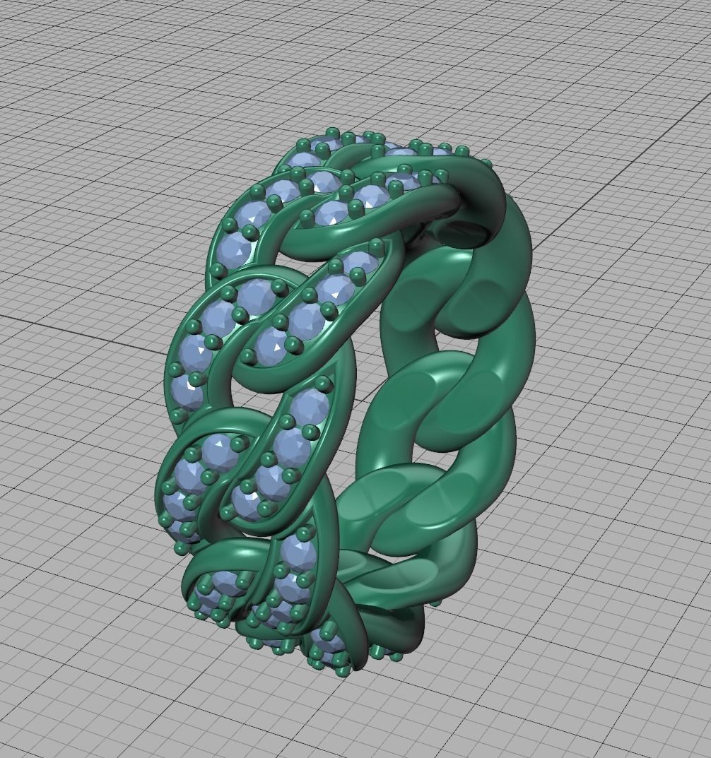 DIAMOND Cuban Link Heavy Chain Ring 9mm Wide 10US Size 3dmodel 3D print model_14