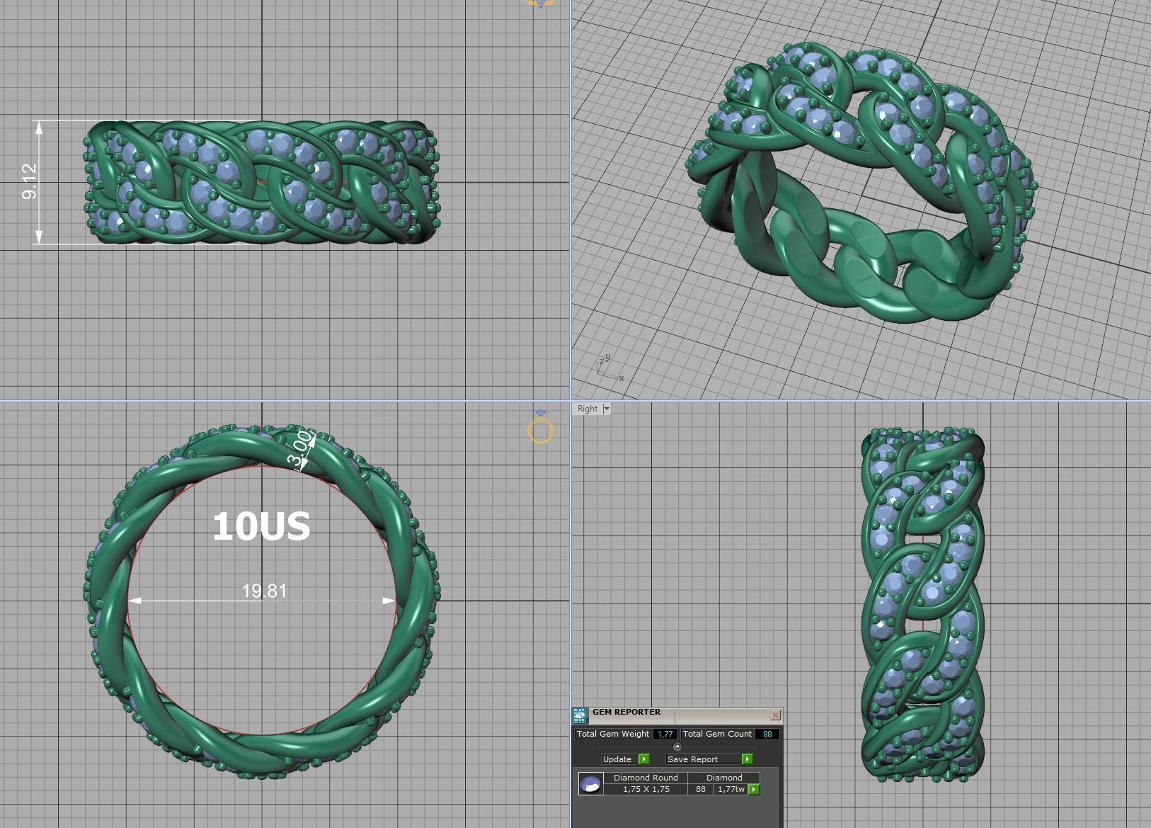 DIAMOND Cuban Link Heavy Chain Ring 9mm Wide 10US Size 3dmodel 3D print model_7