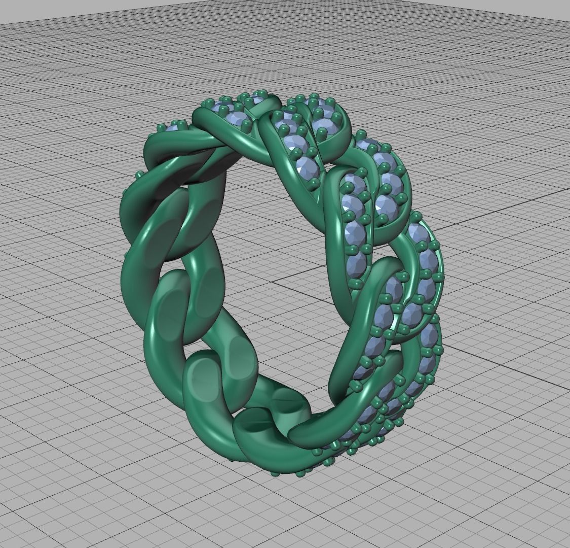 DIAMOND Cuban Link Heavy Chain Ring 9mm Wide 10US Size 3dmodel 3D print model_12