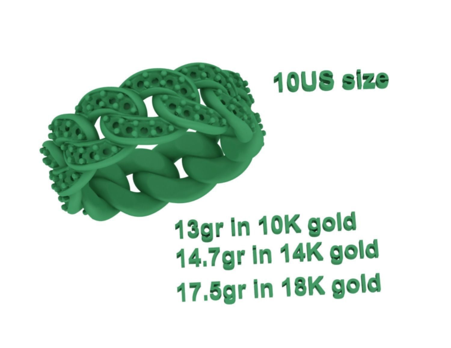 DIAMOND Cuban Link Heavy Chain Ring 9mm Wide 10US Size 3dmodel 3D print model_8