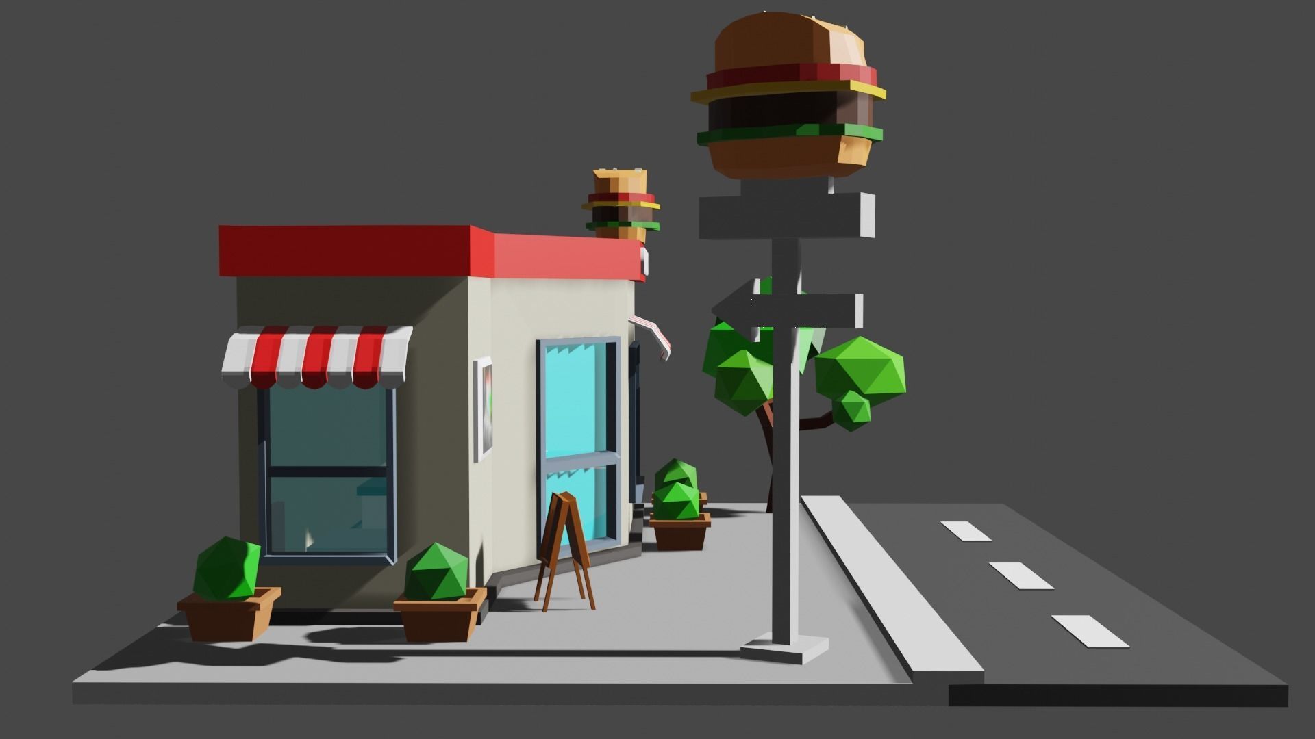 Burger House Low-poly 3D model_5
