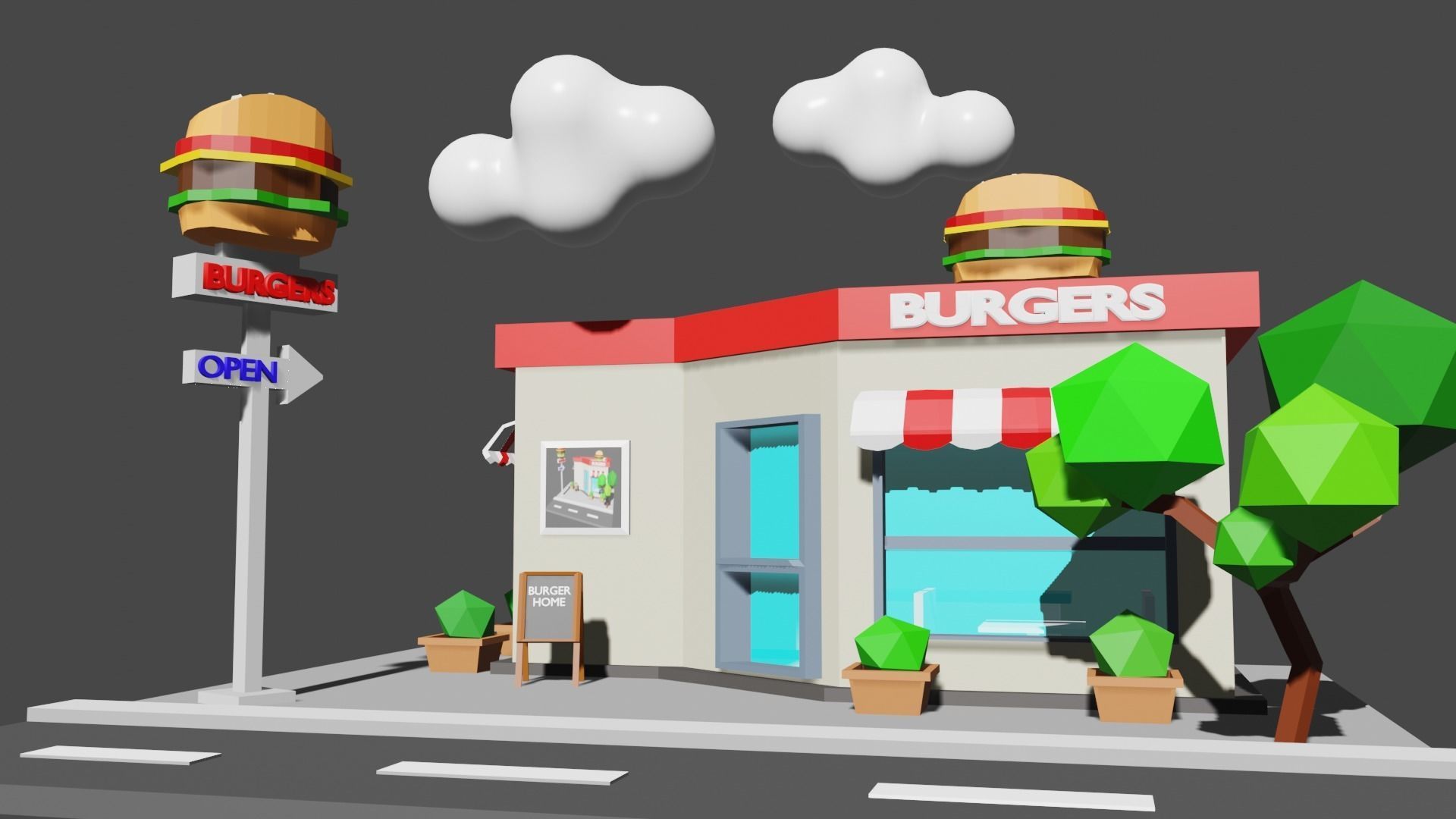 Burger House Low-poly 3D model_2