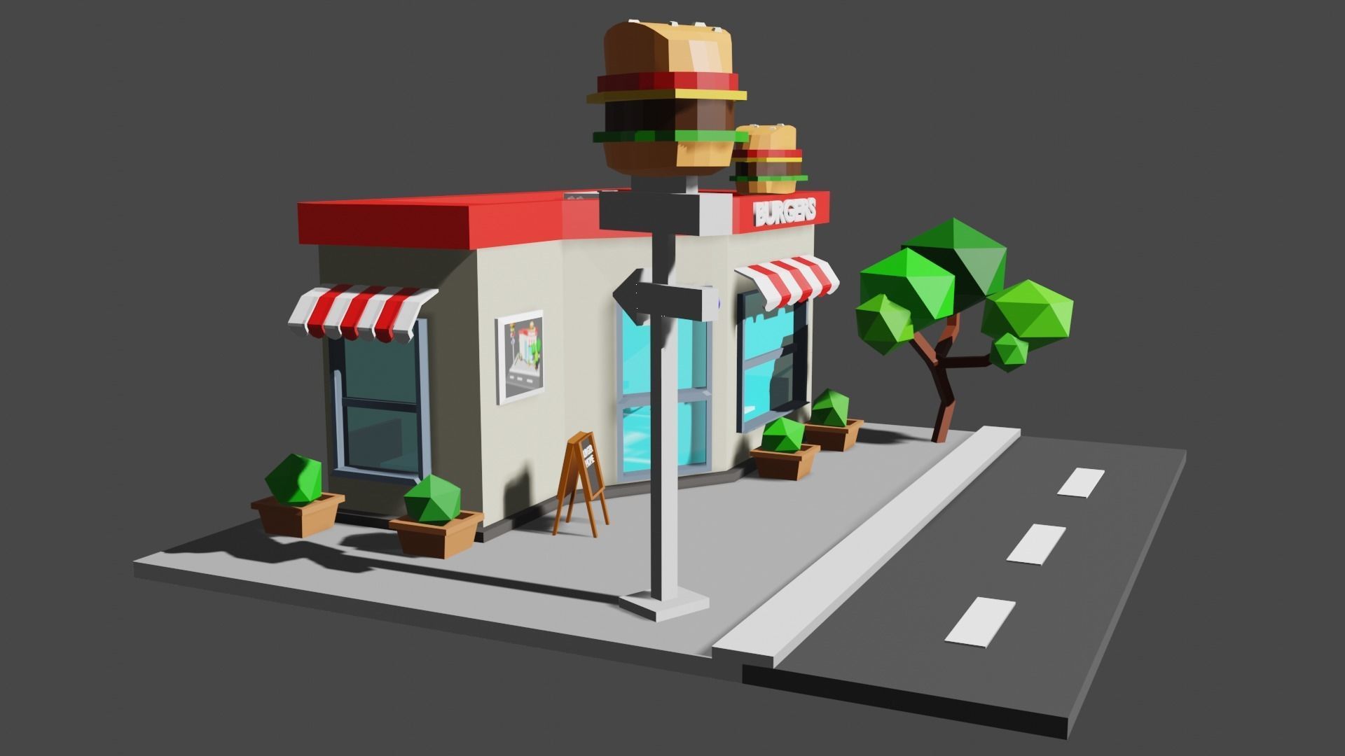 Burger House Low-poly 3D model_4