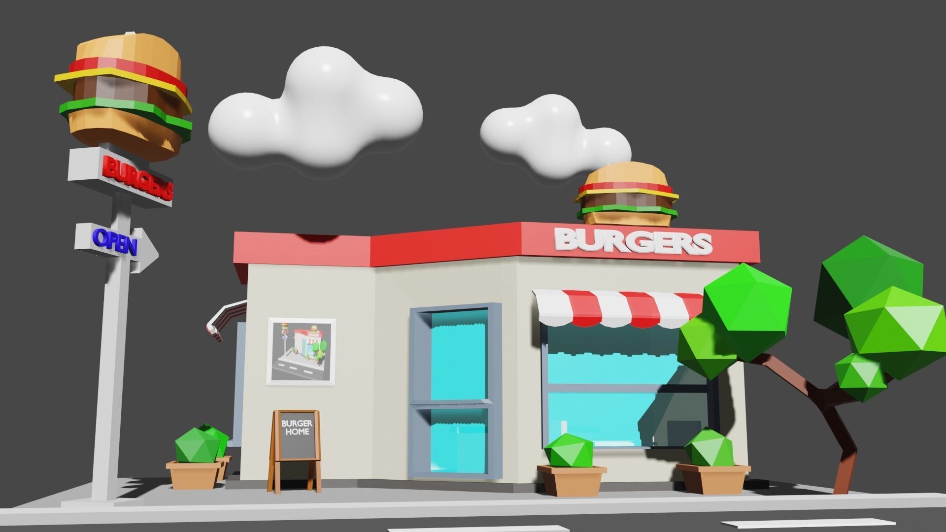 Burger House Low-poly 3D model_10