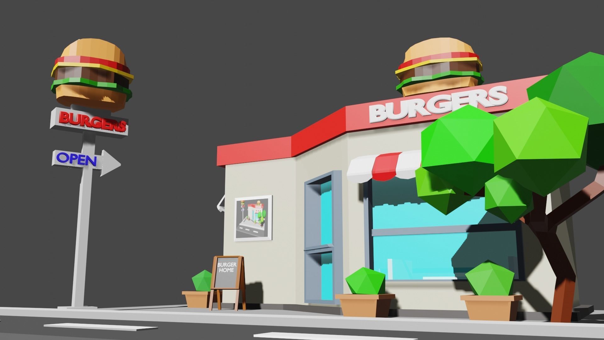 Burger House Low-poly 3D model_9