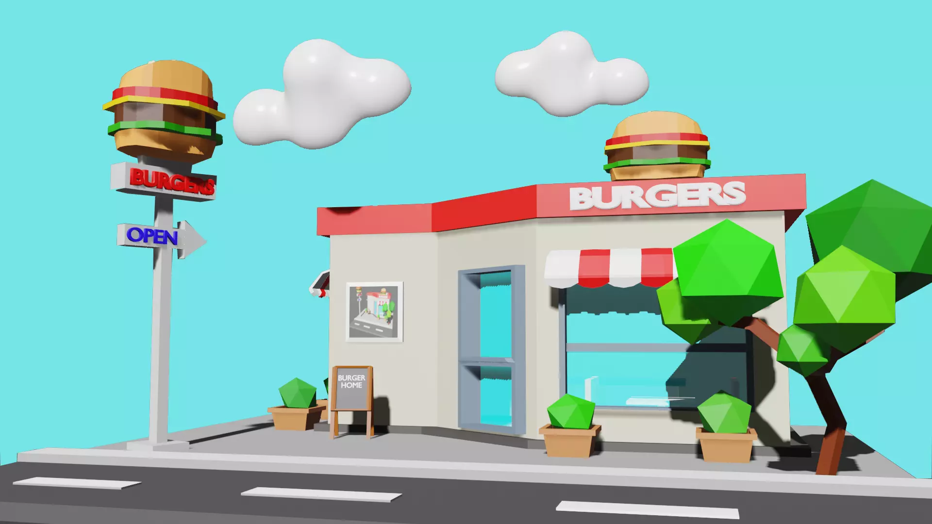 Burger House Low-poly 3D model_0