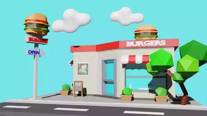 Burger House Low-poly 3D model