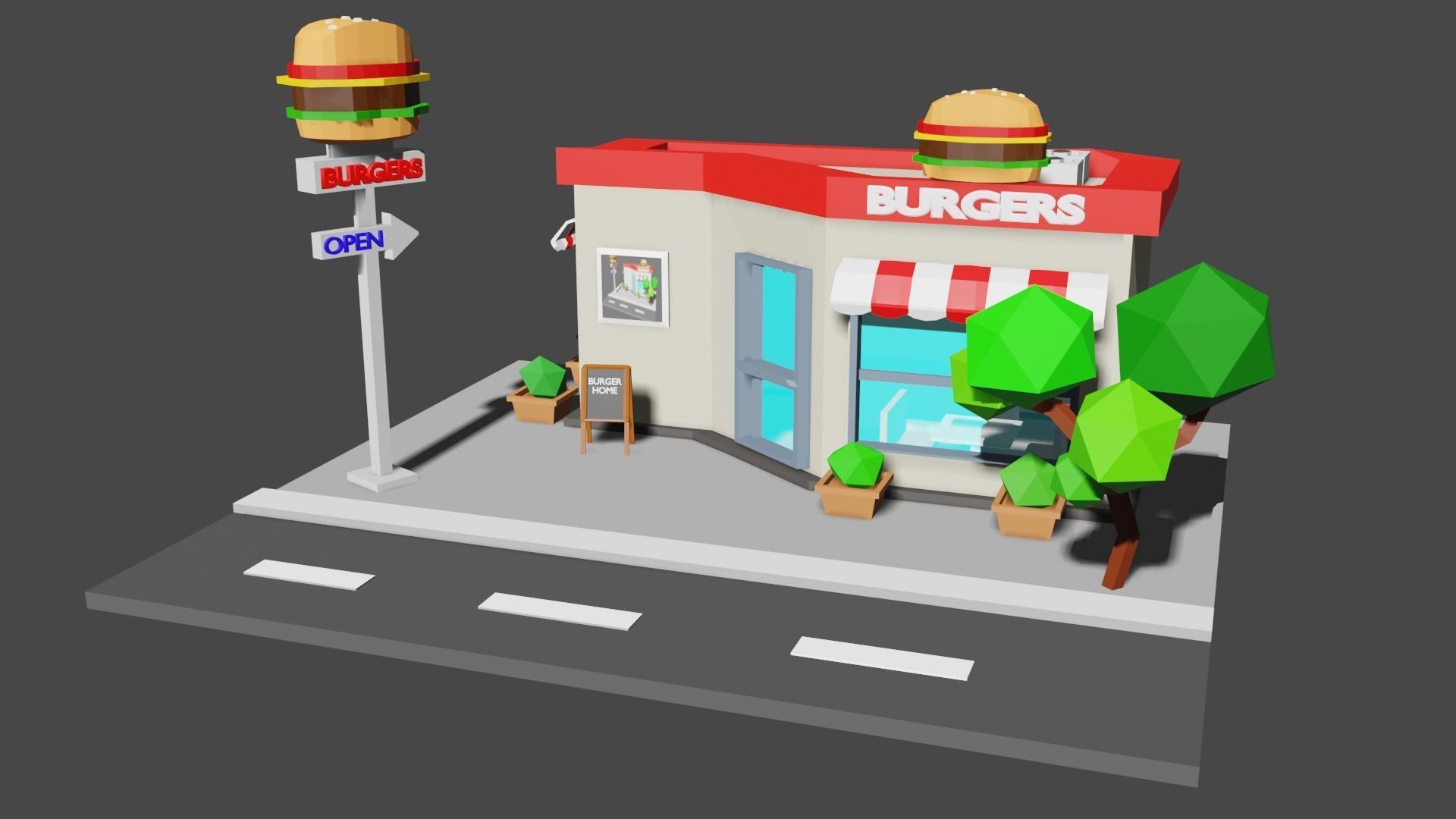 Burger House Low-poly 3D model_1