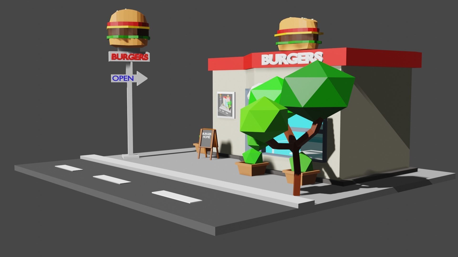 Burger House Low-poly 3D model_6