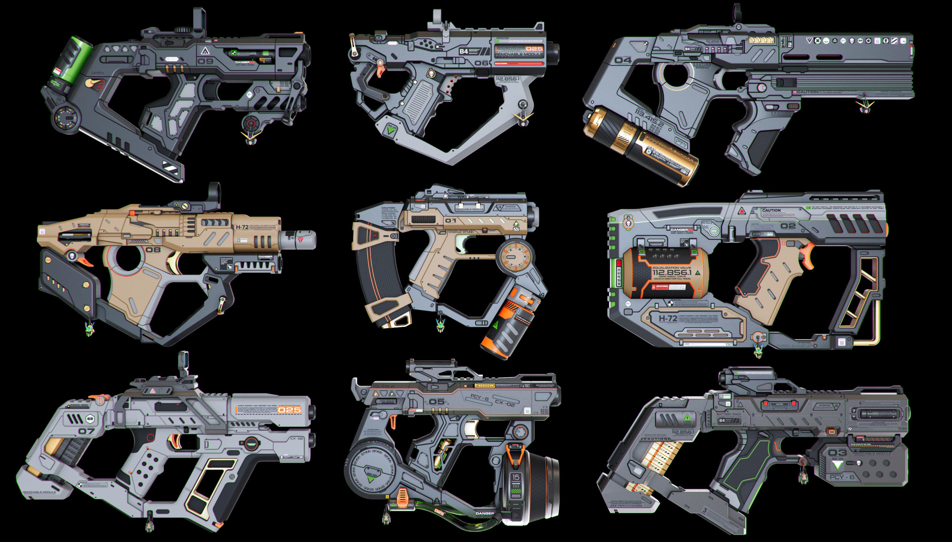 Sci-Fi Guns Set Kitbash 3D model_2