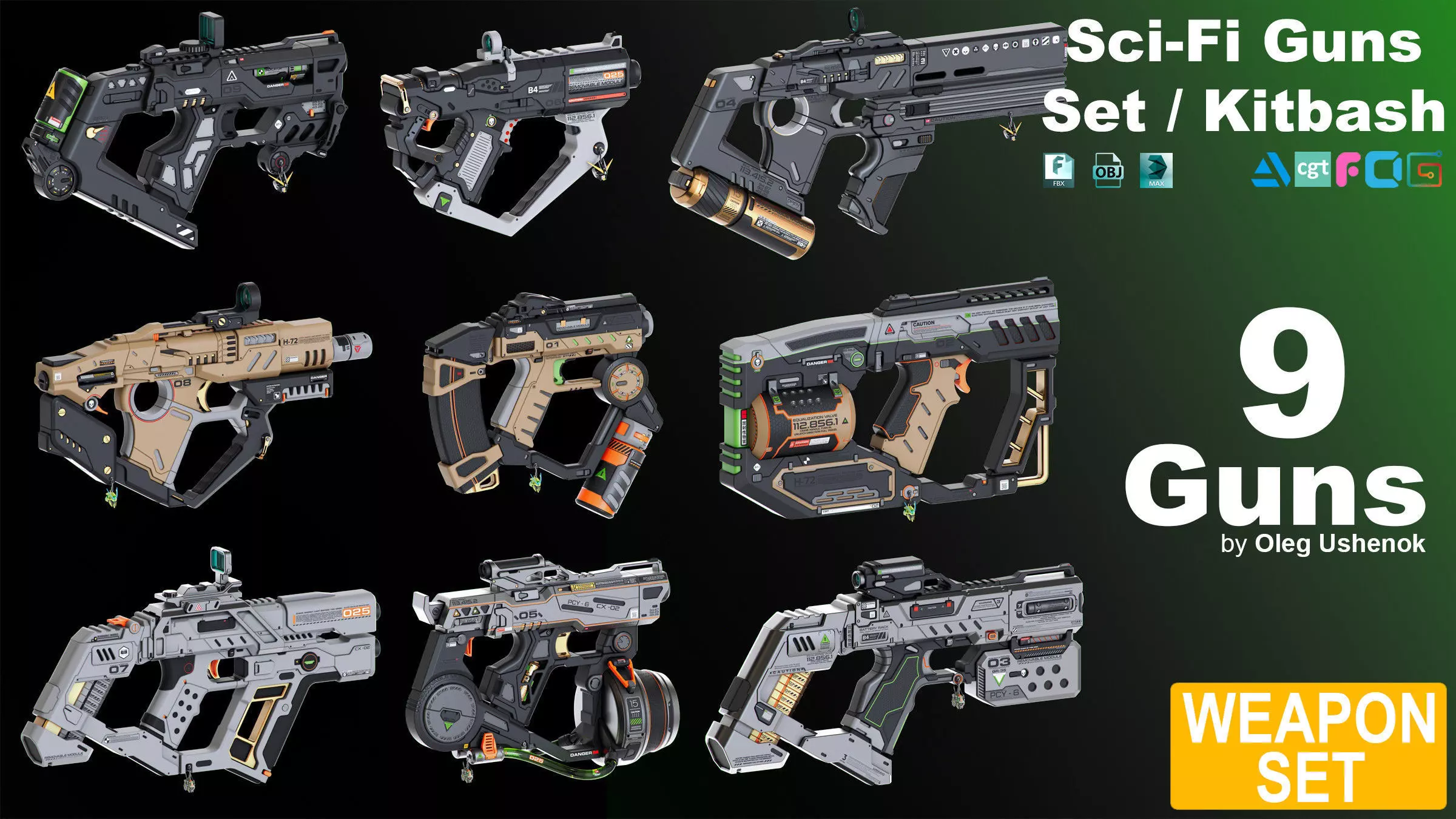 Sci-Fi Guns Set Kitbash 3D model_0