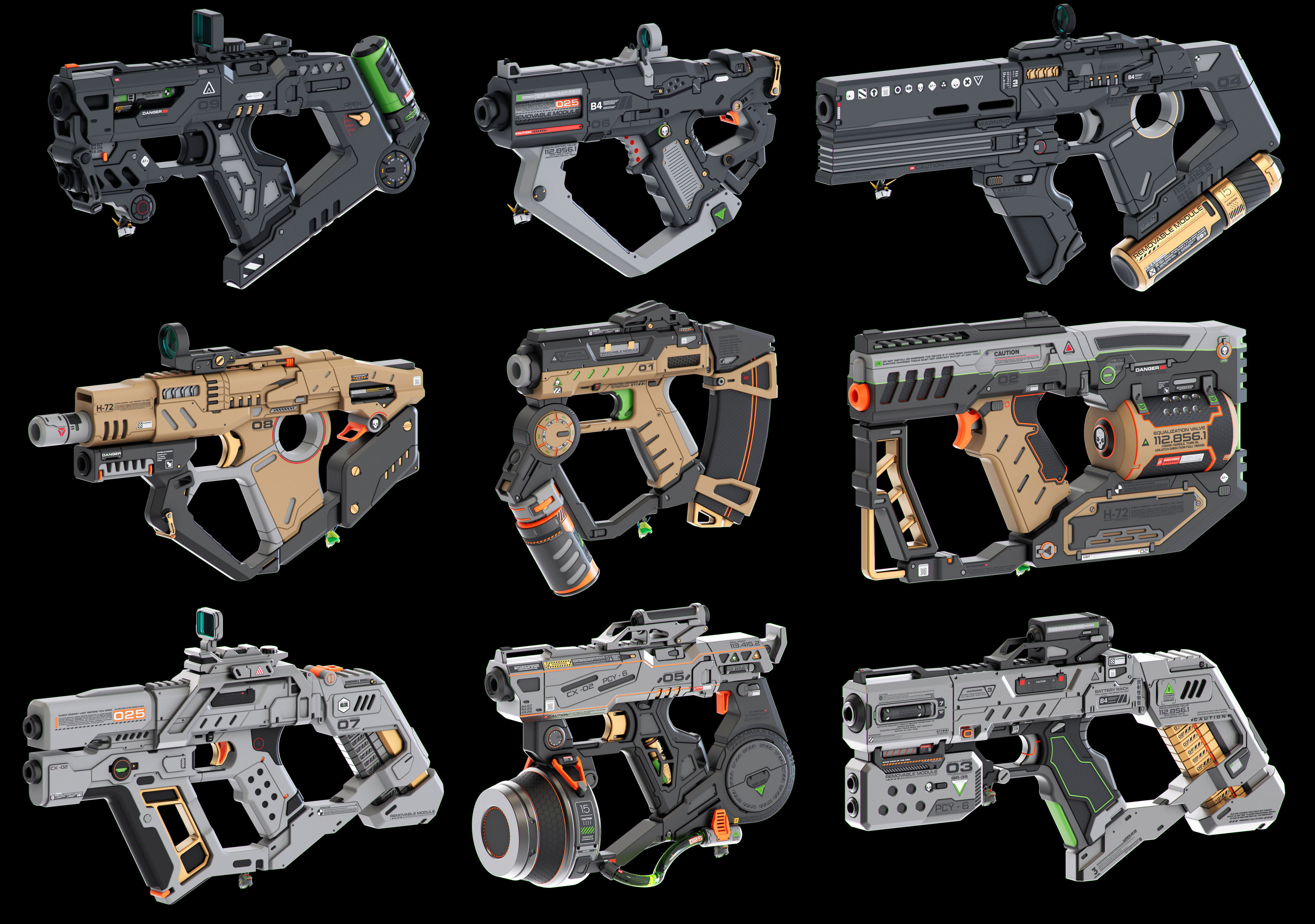 Sci-Fi Guns Set Kitbash 3D model_3
