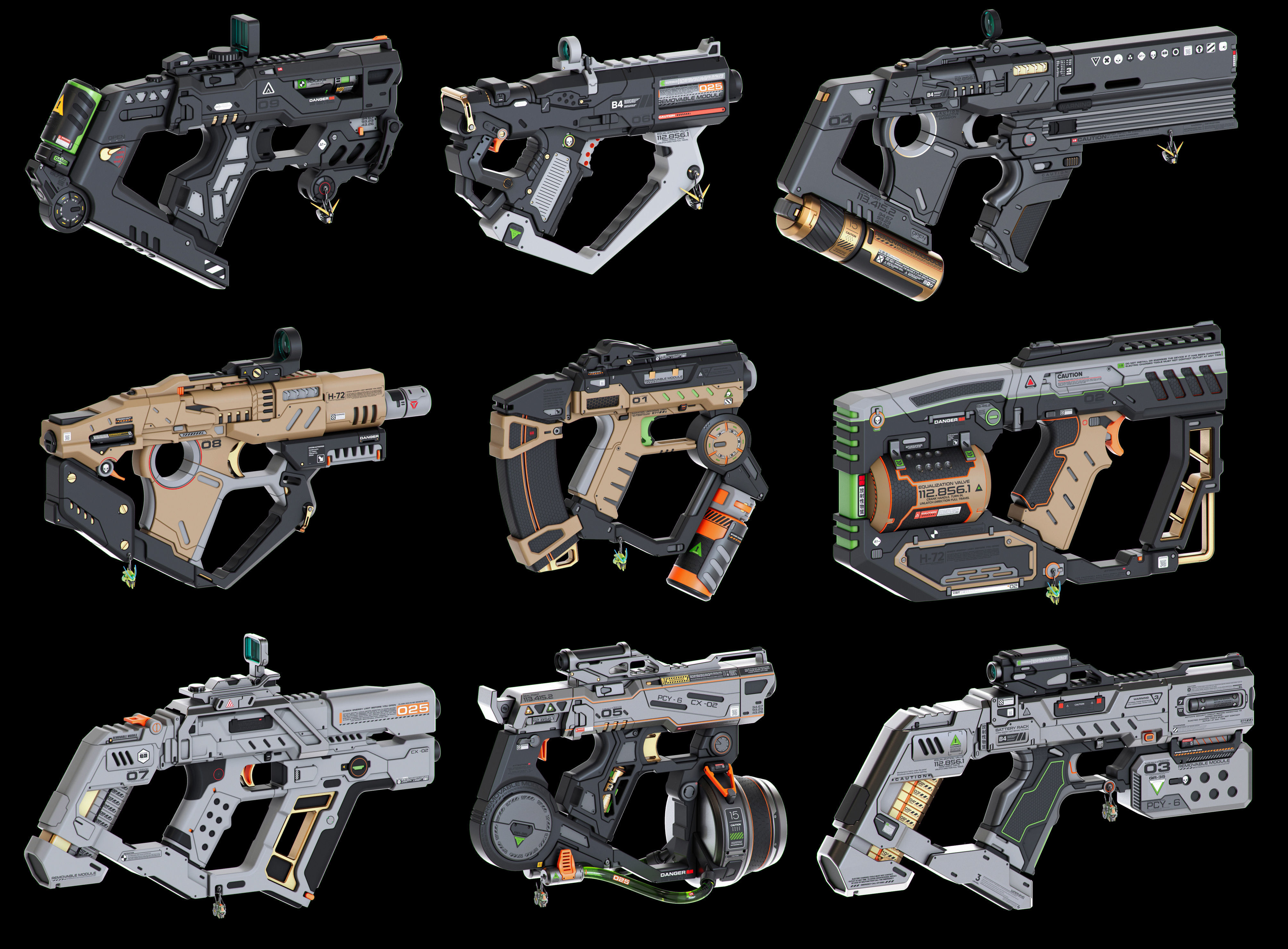 Sci-Fi Guns Set Kitbash 3D model_4