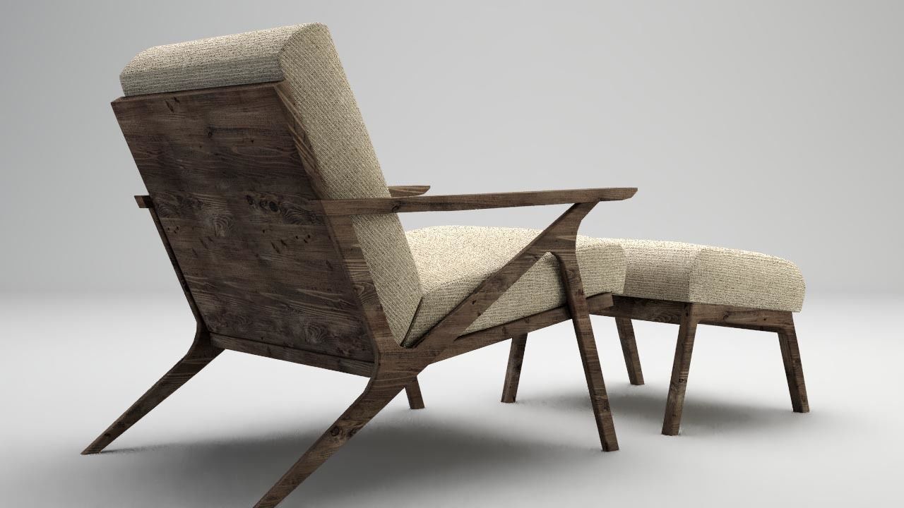 armchair lounge chair and ottoman Free 3D model_3
