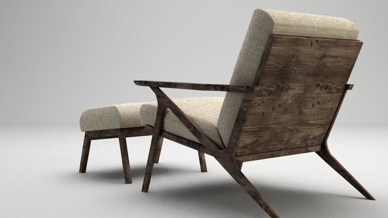 armchair lounge chair and ottoman Free 3D model_2