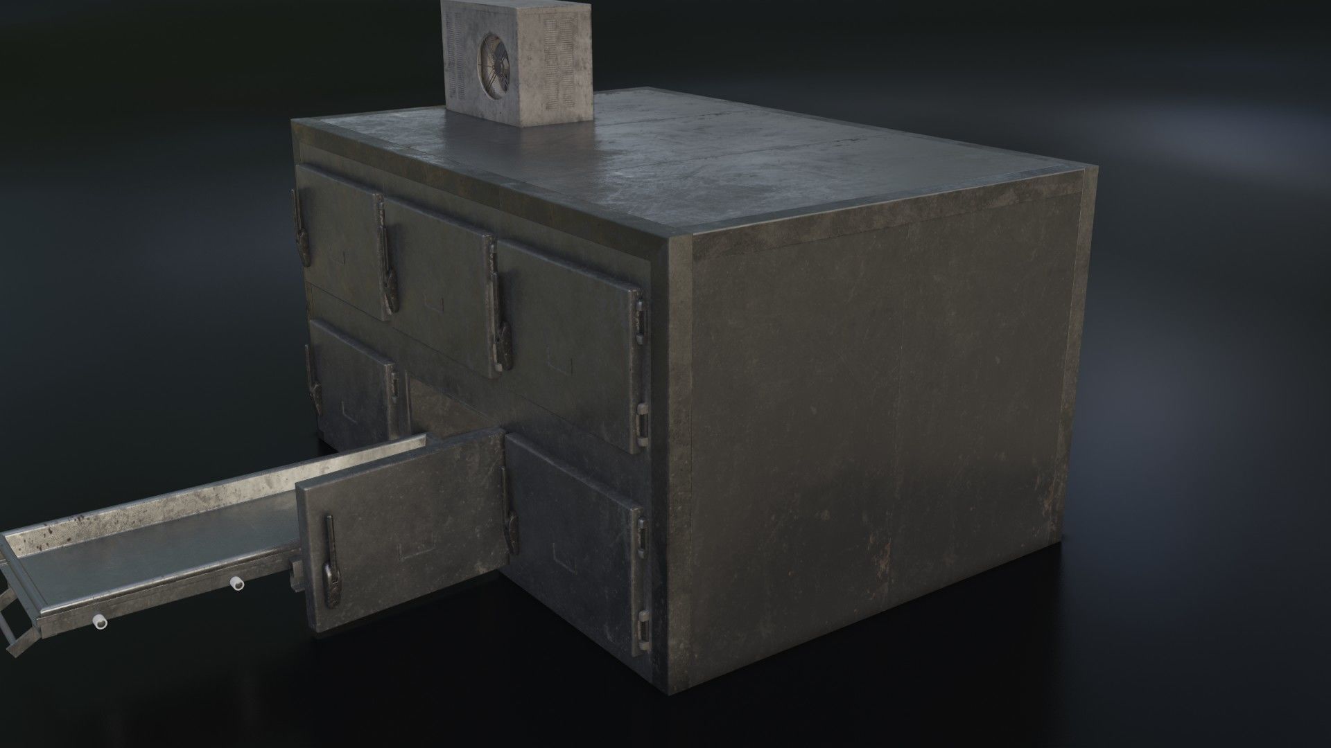 Old Dirty Morgue Drawer - Mortuary Fridge Low-poly 3D model_8