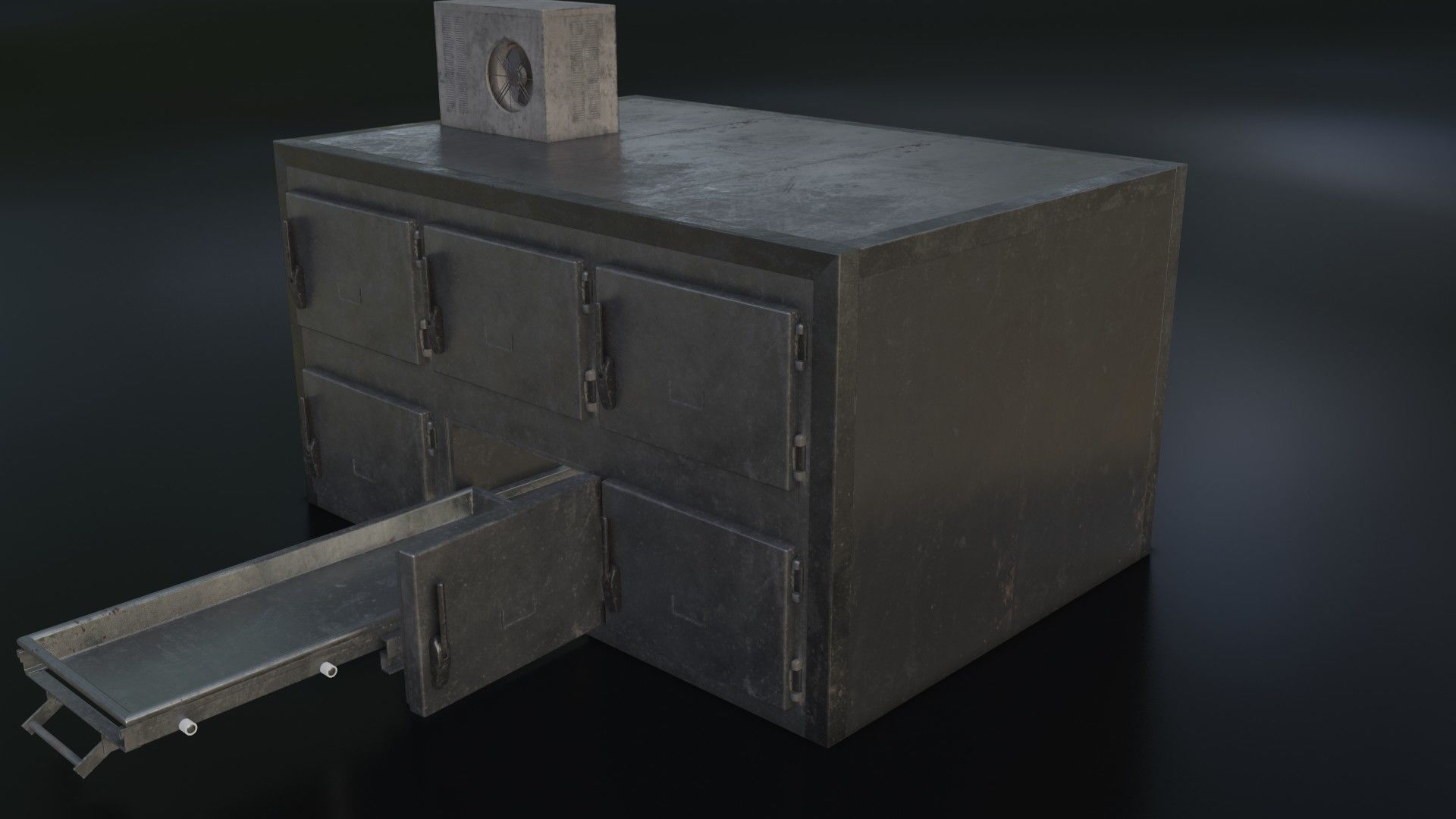 Old Dirty Morgue Drawer - Mortuary Fridge Low-poly 3D model_7