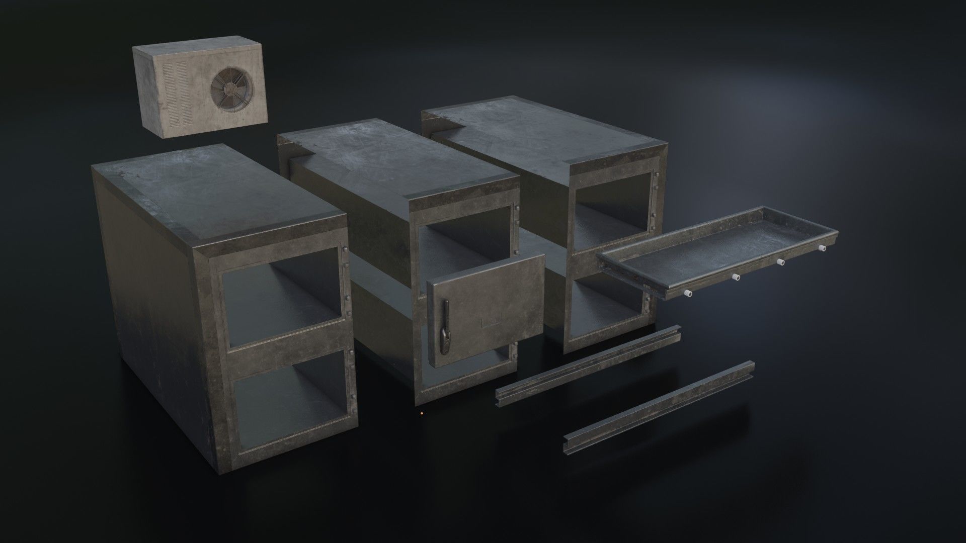 Old Dirty Morgue Drawer - Mortuary Fridge Low-poly 3D model_35