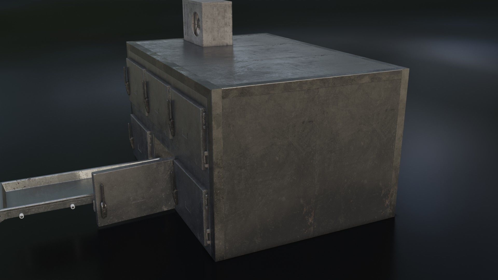 Old Dirty Morgue Drawer - Mortuary Fridge Low-poly 3D model_9