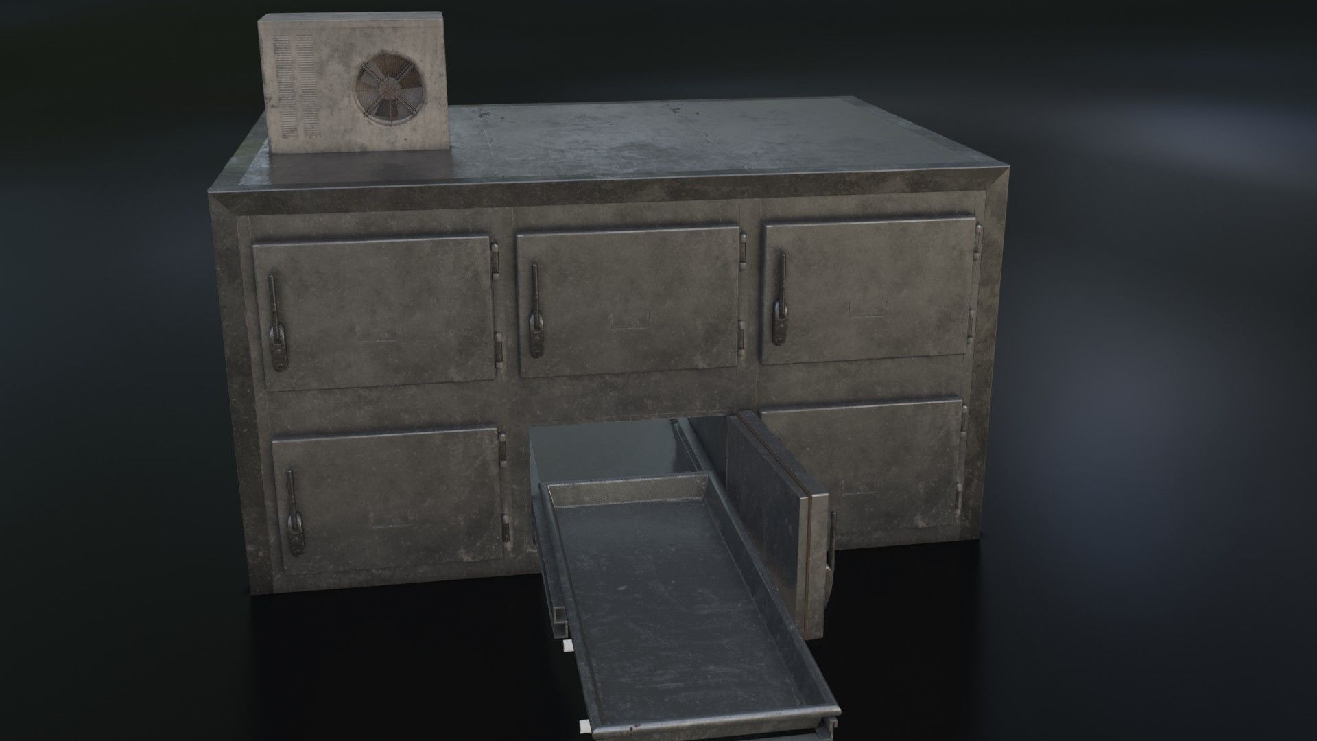 Old Dirty Morgue Drawer - Mortuary Fridge Low-poly 3D model_2
