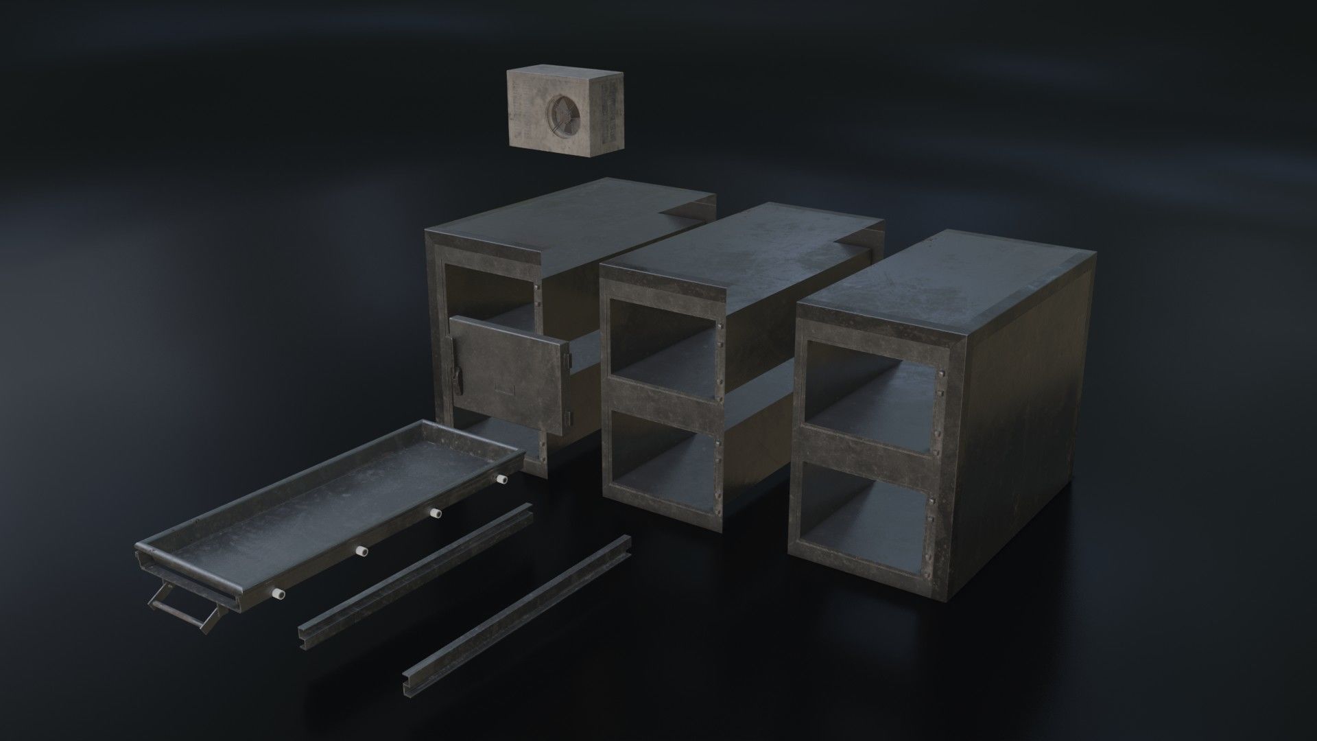 Old Dirty Morgue Drawer - Mortuary Fridge Low-poly 3D model_40