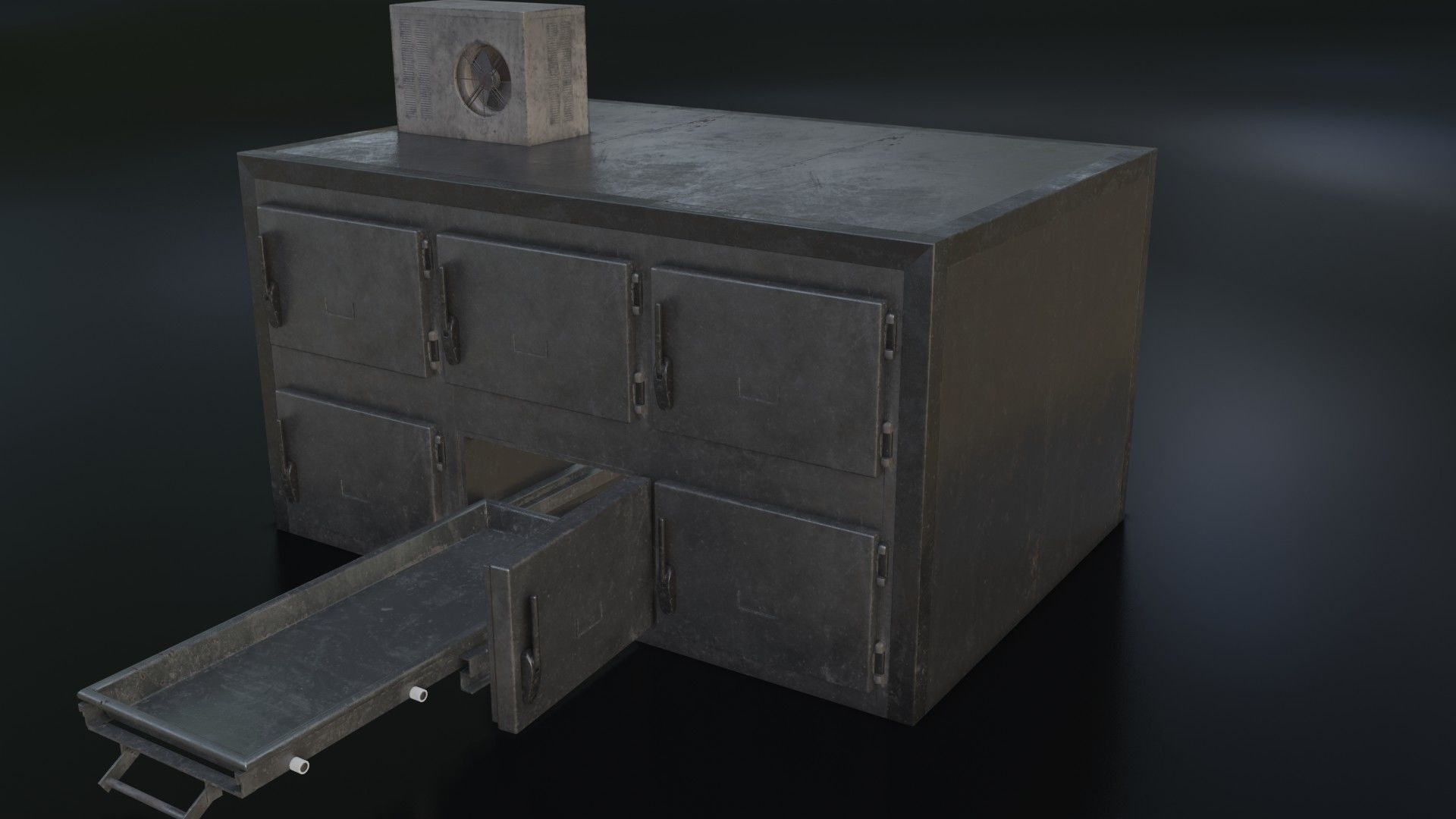 Old Dirty Morgue Drawer - Mortuary Fridge Low-poly 3D model_6