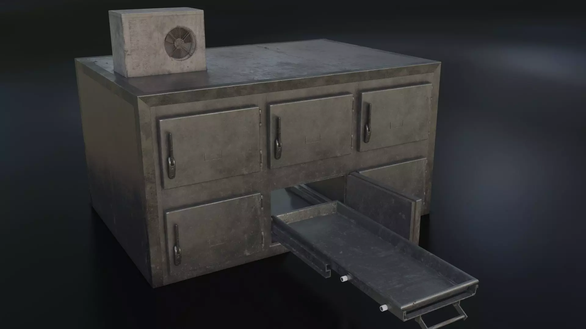 Old Dirty Morgue Drawer - Mortuary Fridge Low-poly 3D model_0