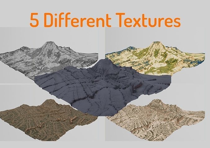Mountain Erosion Hill -  5 Different Texture and Low Poly Low-poly 3D model