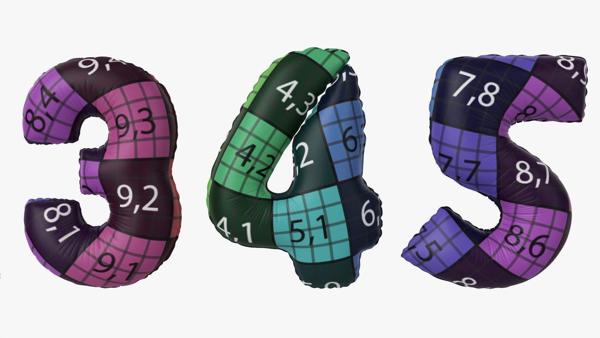 Foil air balloon numbers 04 3D model_15