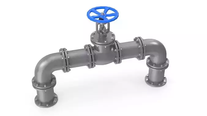Gate Valve And Pipes Low-poly 3D model