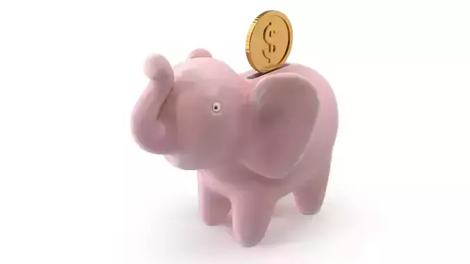 Elephant Bank and Dollar Coin