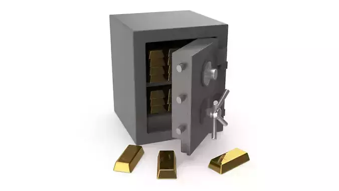 Safe and Gold Bar Low-poly 3D model