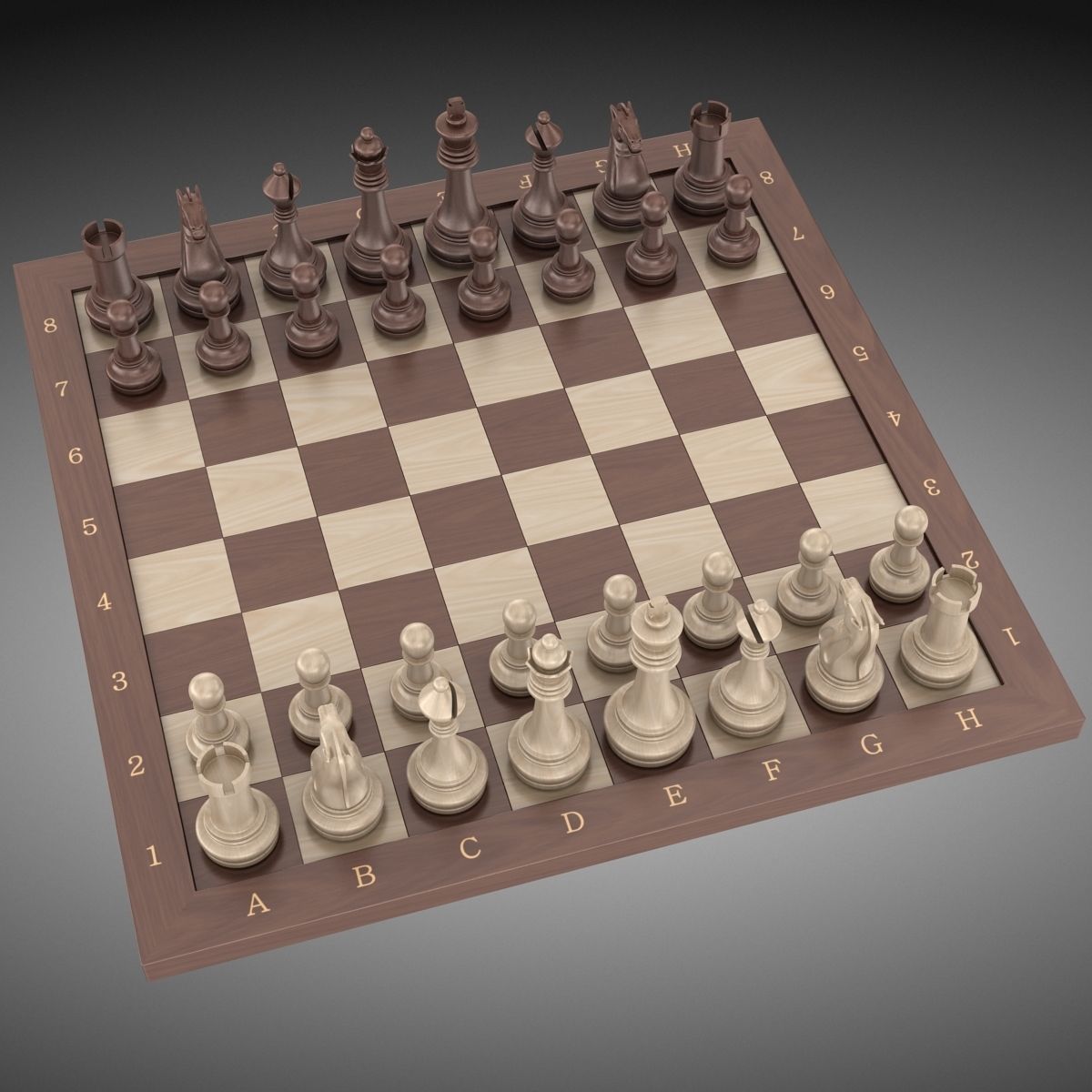 Chess board Low-poly 3D model_1